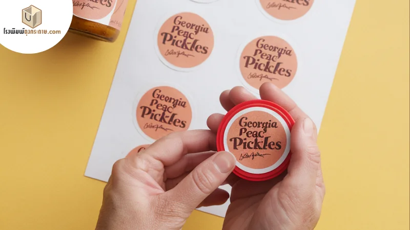 สติกเกอร์แผ่นลาย 'Georgia Peach Pickles' สำหรับติดบนฝาขวด เพิ่มความน่าดึงดูดให้กับผลิตภัณฑ์